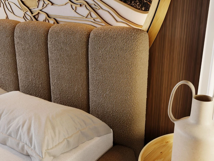 Łóżko tapicerowane bez pojemnika ze stelażem 140x200 Cloud w tkaninie bouclé Brązowe