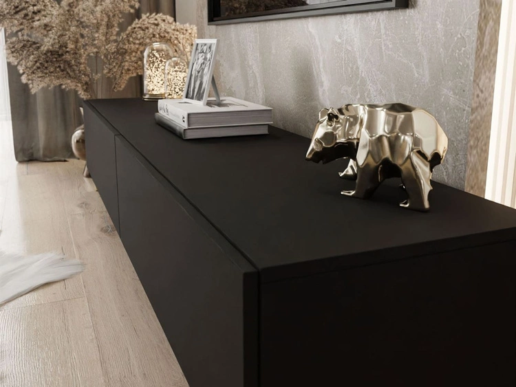 Szafka RTV pod telewizor z drzwiczkami na srebrnych nóżkach 175 cm Sorelle Czarny mat