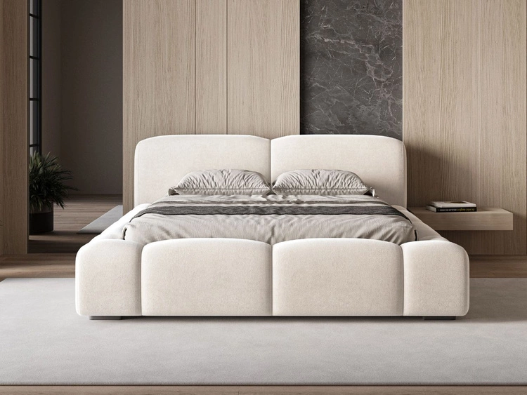 Łóżko tapicerowane z pojemnikiem i stelażem 120x200 Aubi Kremowe