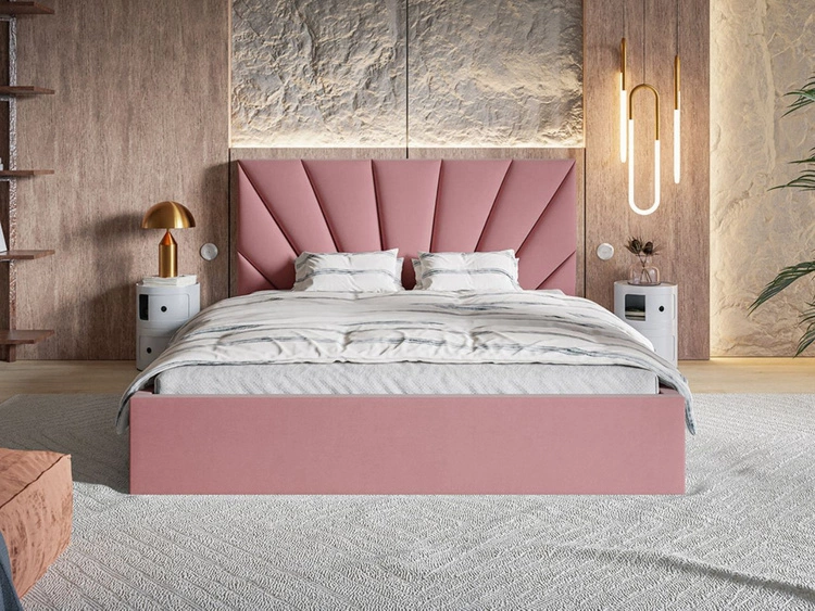 Łóżko tapicerowane z pojemnikiem i stelażem 160x200 Orlo różowe