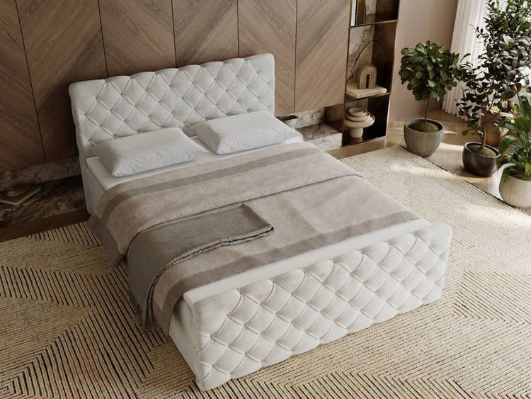 Łóżko kontynentalne z pojemnikiem na pościel 160x200 Lunaris Kremowe