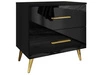 Stolik nocny z szufladami na złotych nogach Nuveo Czarny połysk