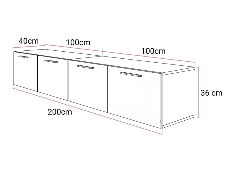 Wisząca szafka RTV pod telewizor z drzwiczkami 200 cm Nodoo Kaszmir