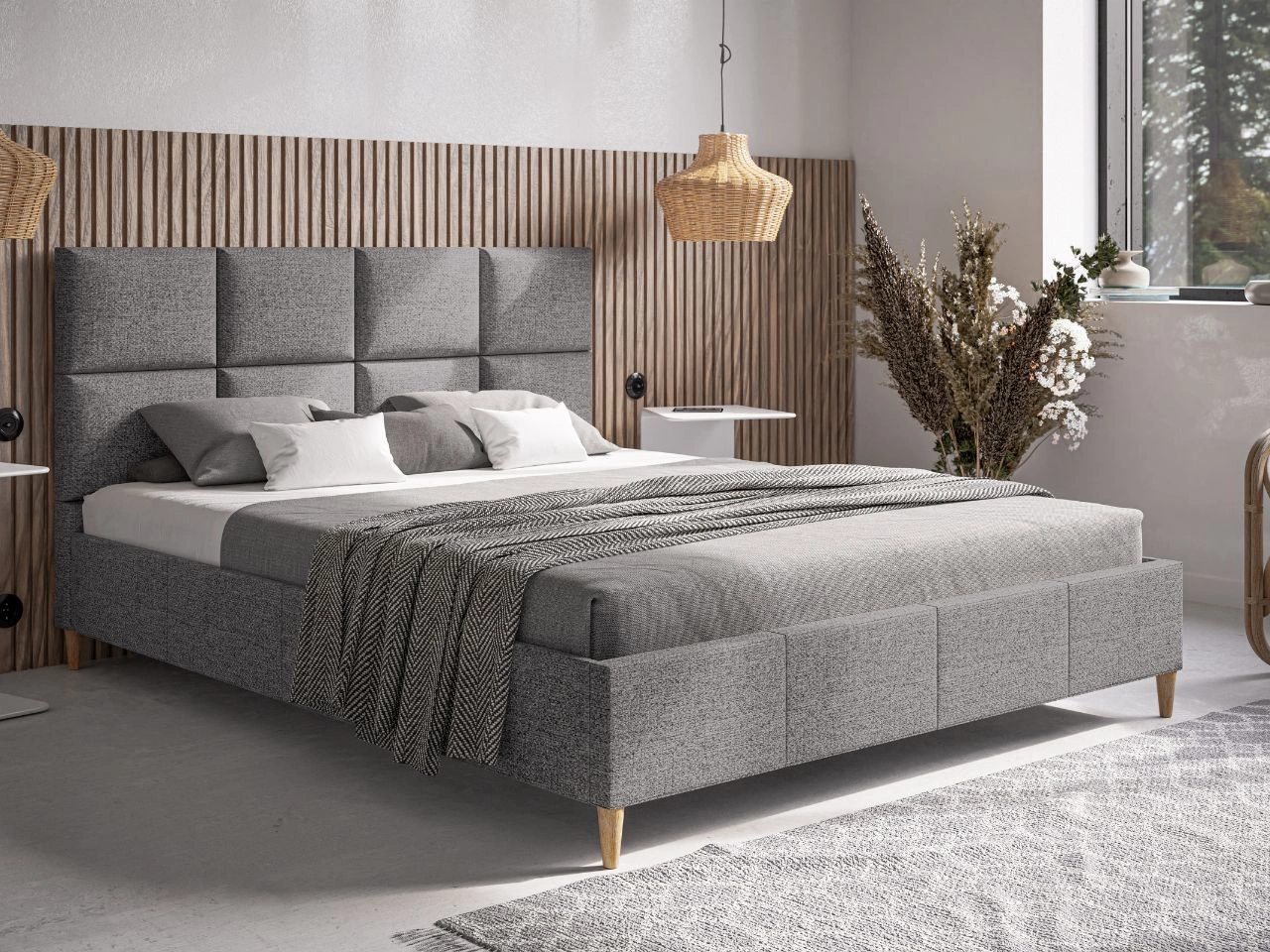 Łóżko tapicerowane ze stelażem 180x200 Luxe szary