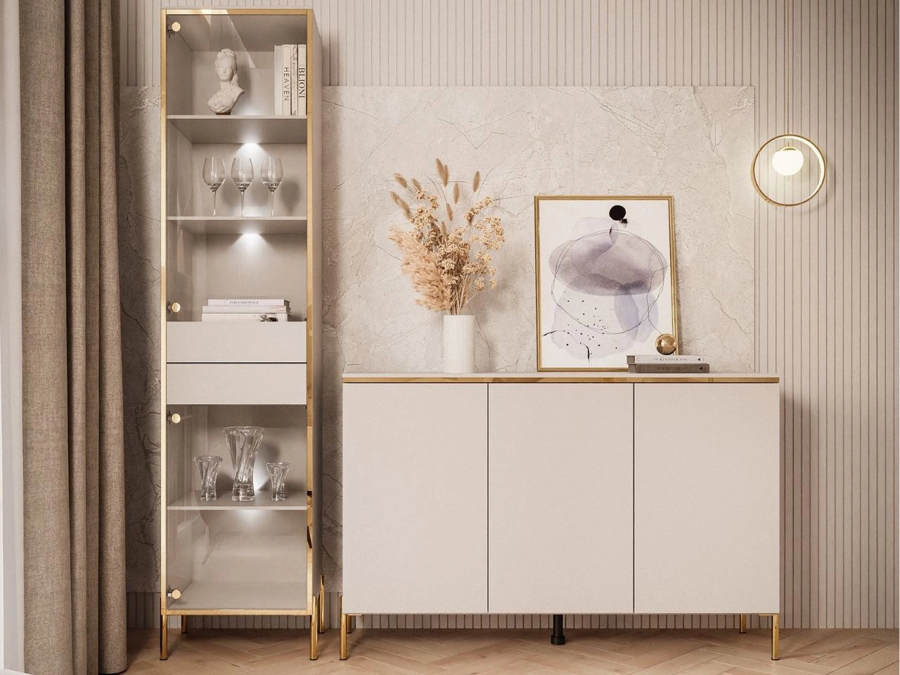 Zestaw mebli do salonu z oświetleniem LED w stylu glamour Evare Kaszmir
