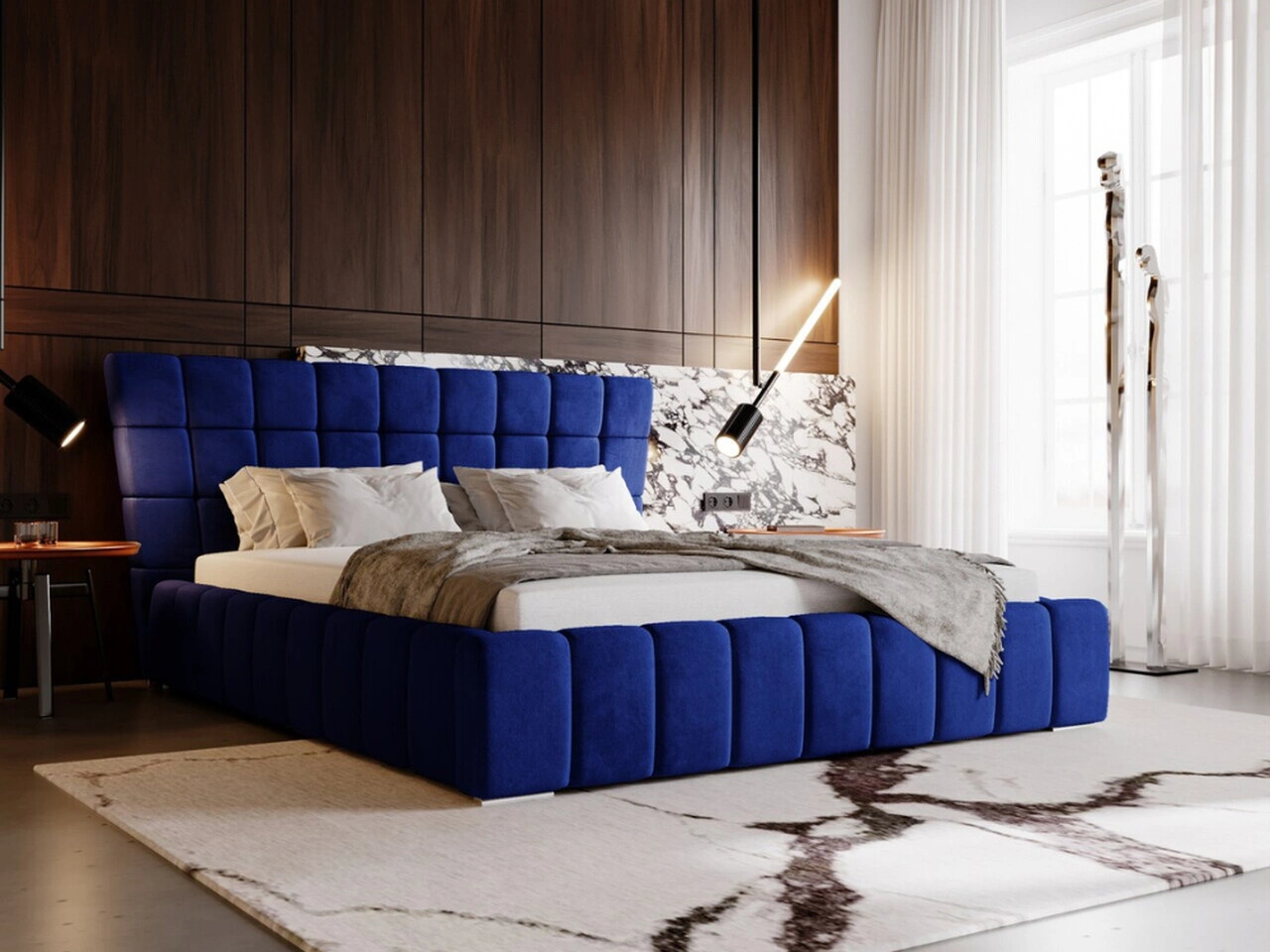 Łóżko tapicerowane z pojemnikiem i stelażem 180x200 cm Paris Niebieskie