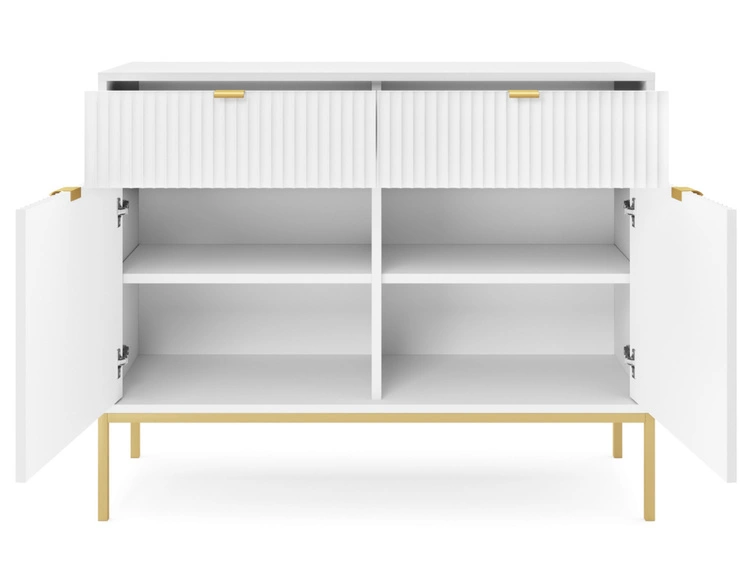 Komoda z drzwiami i szufladami Amber biała na złotych nogach