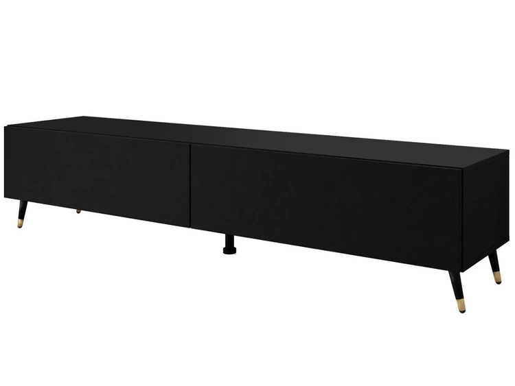 Szafka RTV dwudrzwiowa na czarno-złotych nóżkach 175 cm z oświetleniem LED Sorelle Czarny mat