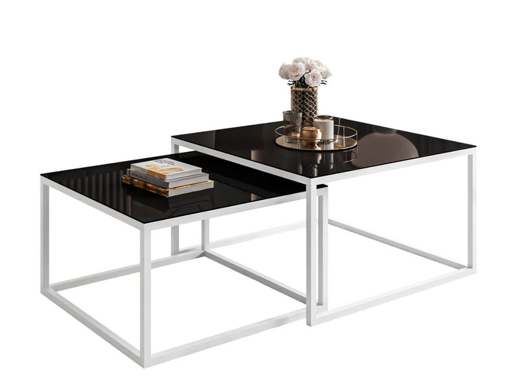 Stolik kawowy na białym stelażu z szklanym blatem Asumi Czarny 35x41