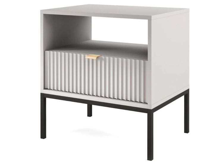 Stolik nocny z szufladą Amber szary na czarnych nogach