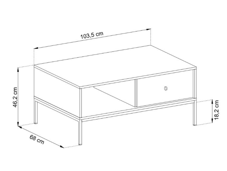 Stolik kawowy z szufladą na złotych nóżkach Amor Granatowy