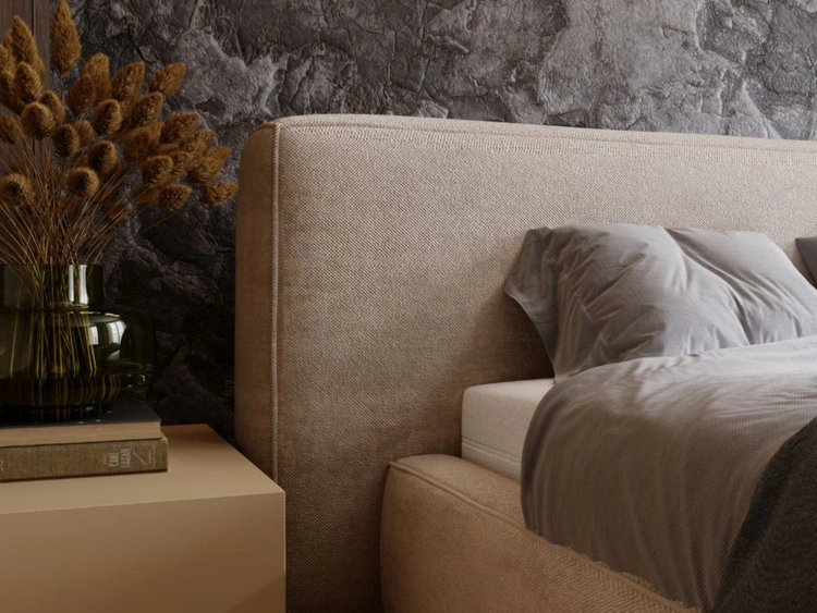 Łóżko tapicerowane z pojemnikiem i stelażem 120x200 cm Monza Beżowe