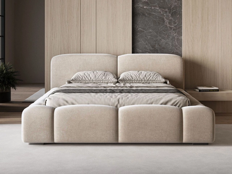 Łóżko tapicerowane z pojemnikiem i stelażem 120x200 Aubi Beżowe