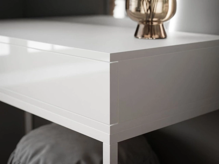 Toaletka kosmetyczna prawostronna z szufladami i oświetleniem LED na białych nogach Clarette Biały połysk