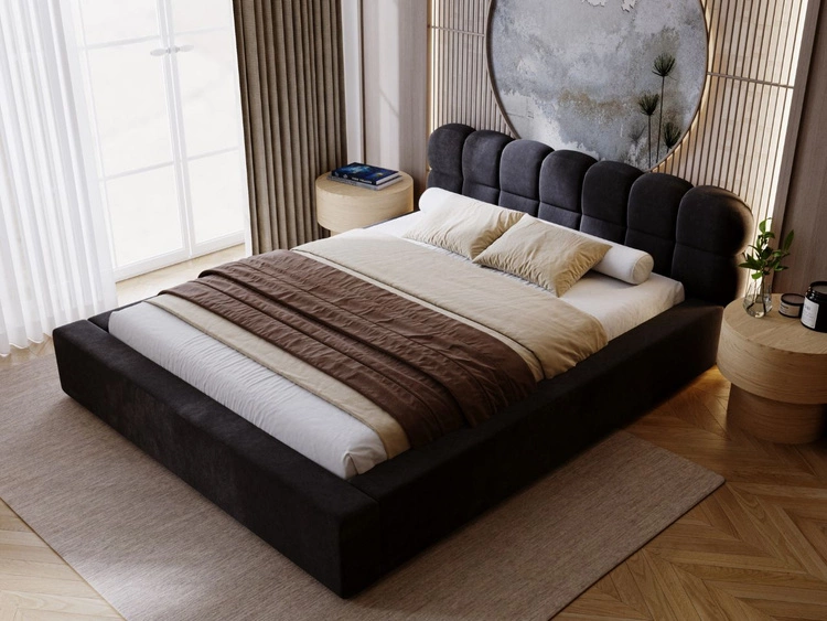 Łóżko tapicerowane z pojemnikiem i stelażem 180x200 Plaza Czarne