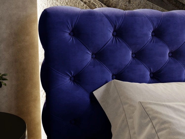 Łóżko tapicerowane z pojemnikiem i stelażem 200x200 Apollo Niebieskie