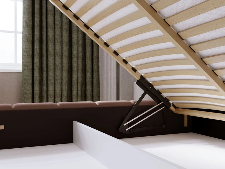 Łóżko tapicerowane z pojemnikiem i stelażem 140x200 Orio Brązowy