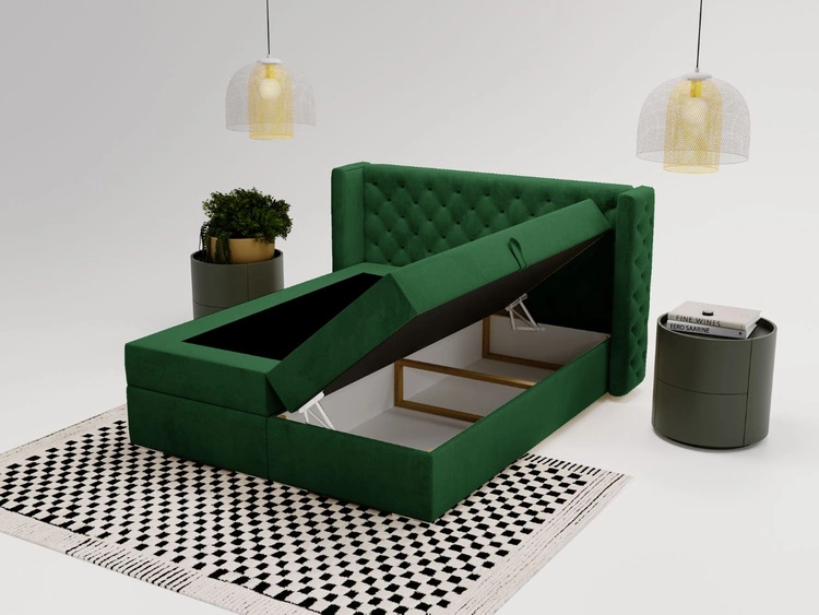 Łóżko kontynentalne z pojemnikiem na pościel 180x200 cm Lion Zielone