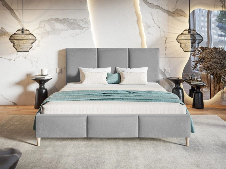 Łóżko tapicerowane ze stelażem 160x200 Trio Szary
