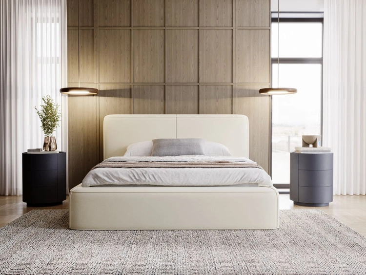 Łóżko tapicerowane z pojemnikiem i stelażem 180x200 Amaro Beżowe