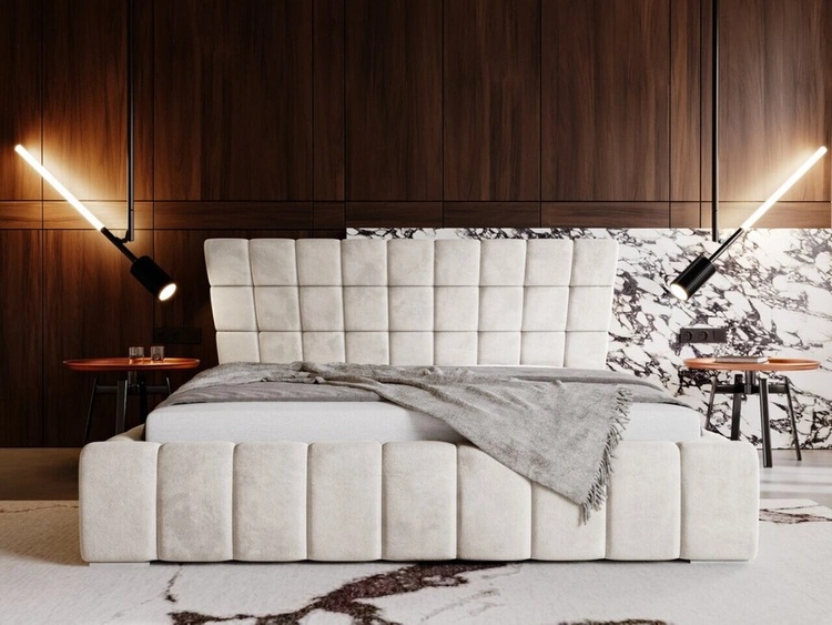 Łóżko tapicerowane z pojemnikiem i stelażem 140x200 cm Paris Beżowy