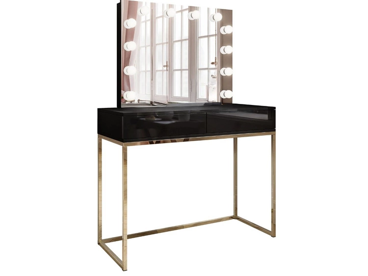 Toaletka kosmetyczna z szufladami, lustrem i oświetleniem LED Brisa czarny połysk