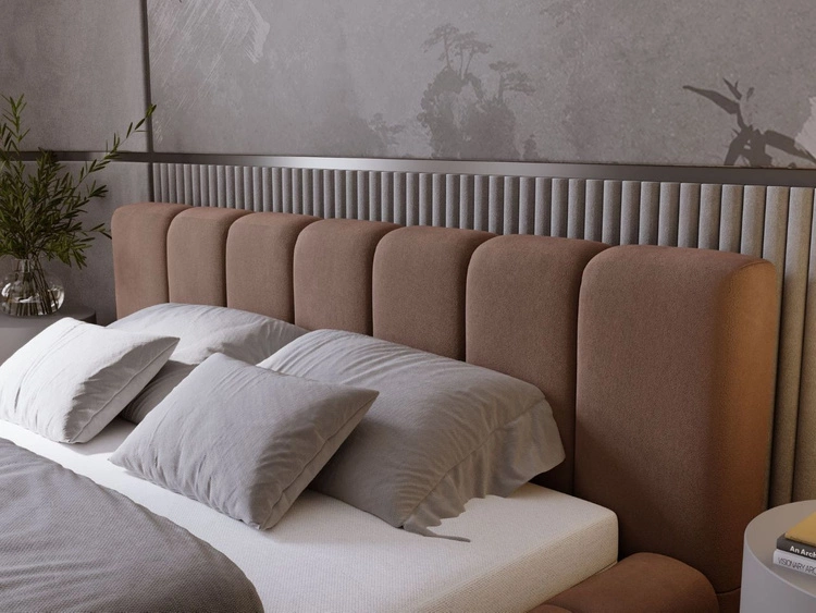 Łóżko tapicerowane z pojemnikiem i stelażem 140x200 Orio Brązowy