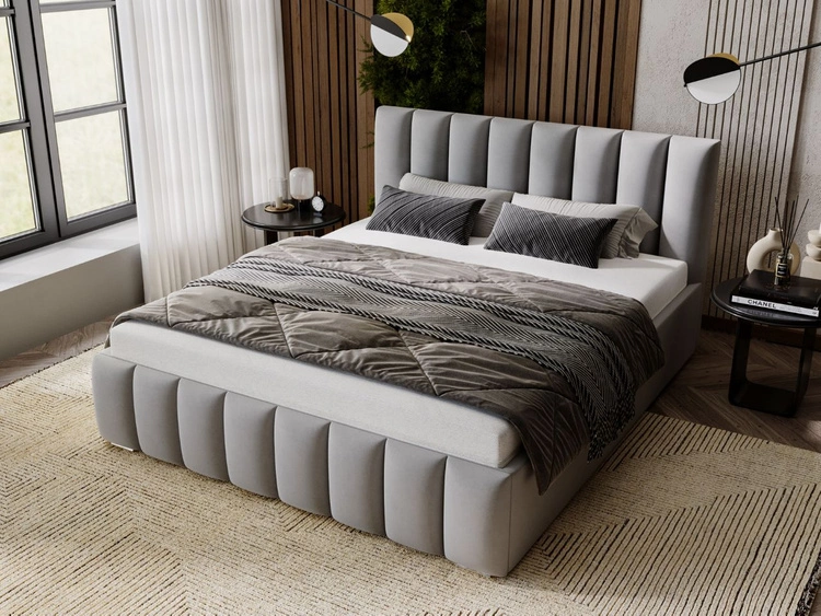 Łóżko tapicerowane z pojemnikiem i stelażem 120x200 Neos Szare