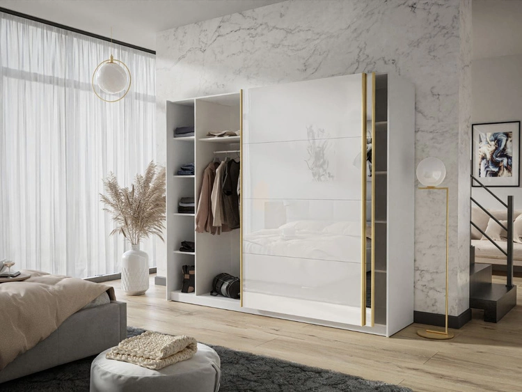 Szafa dwudrzwiowa z drzwiami przesuwnymi 244 cm Noaé Czarny połysk