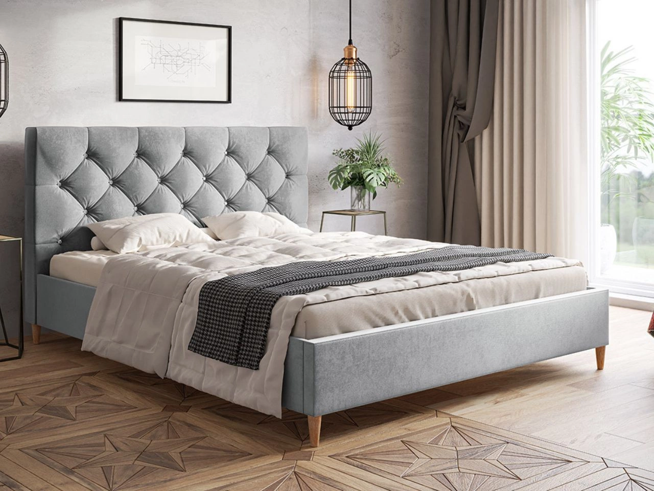Łóżko tapicerowane ze stelażem 180x200 Tril Szary