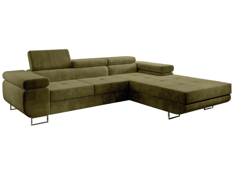 Narożnik L prawy z funkcją spania i pojemnikiem Solam Ciemny zielony