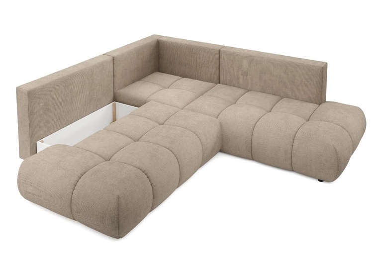 Narożnik z funkcją spania i pojemnikiem Prawy Kair Jasnobrązowy