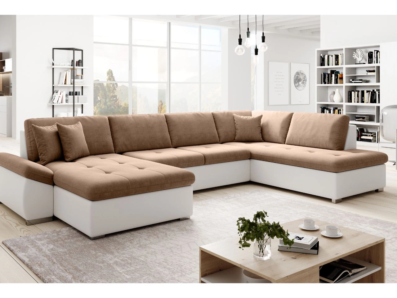 Narożnik U prawy z funkcją spania Moni U Brązowy