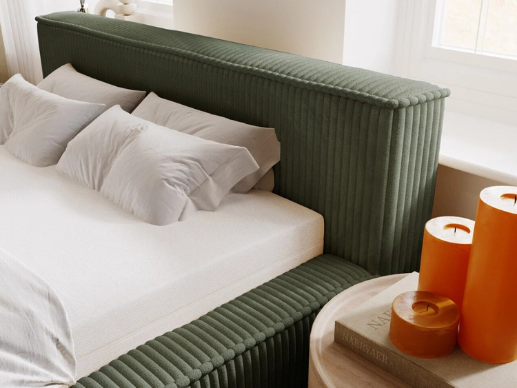 Łóżko tapicerowane z pojemnikiem i stelażem 140x200 Lago Zielone