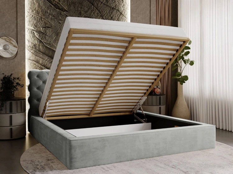 Łóżko tapicerowane z pojemnikiem i stelażem 120x200 Apollo Szare