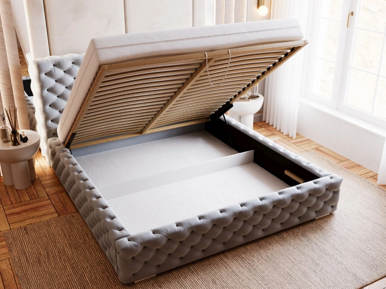 Łóżko tapicerowane z pojemnikiem i stelażem 120x200 Astra Szary