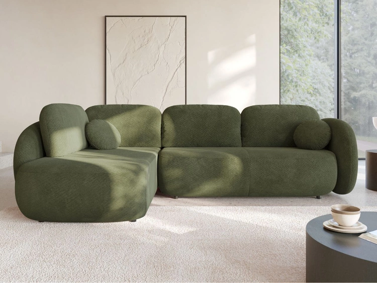 Narożnik z funkcją spania i pojemnikiem Lewy Carino Zielony 