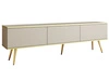 Szafka pod telewizor z drzwiczkami 175 cm z ryflowanym frontem Diolo Beżowa na złotych nogach