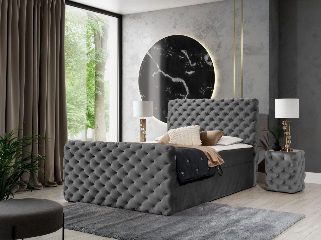 Łóżko kontynentalne z pojemnikiem na pościel 120x200 Cleo Lux Szare