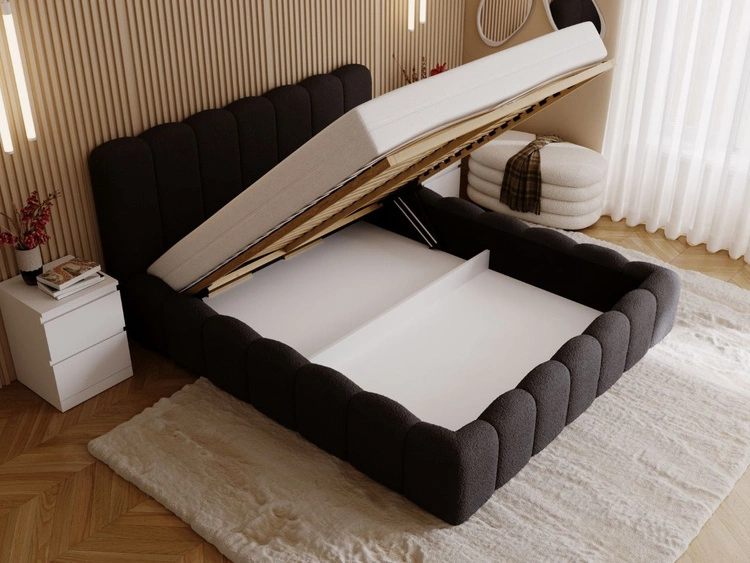 Łóżko tapicerowane z pojemnikiem i stelażem 160x200 Smile Czarne