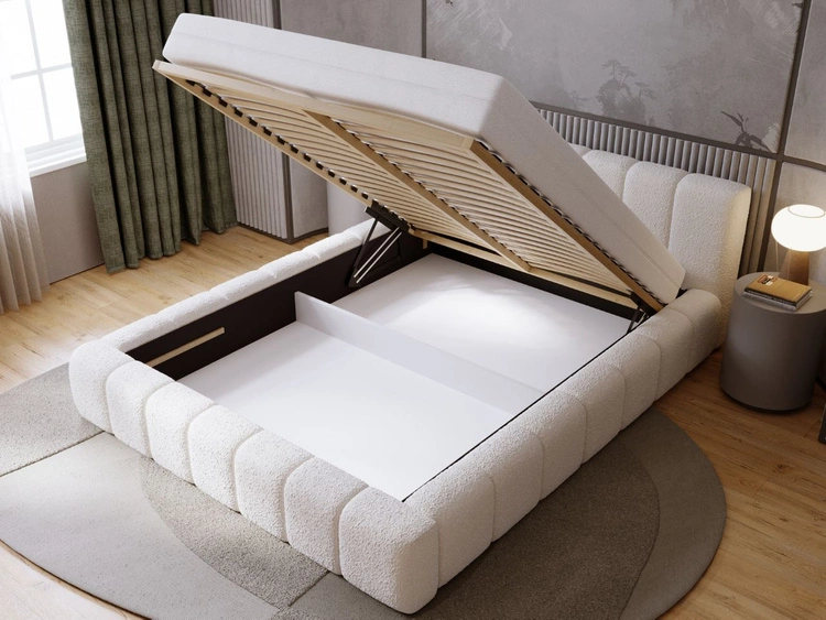 Łóżko tapicerowane z pojemnikiem i stelażem 140x200 Orio Beżowy