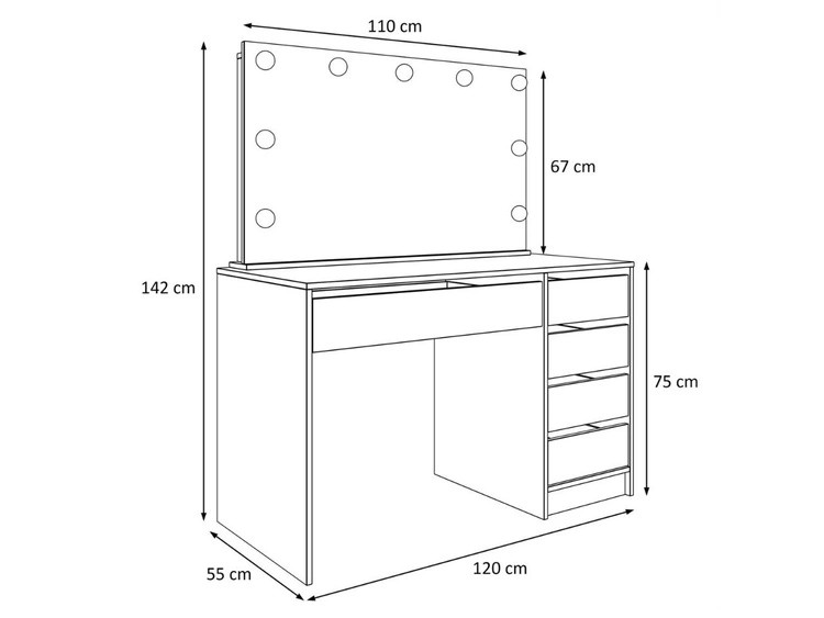 Toaletka z lustrem, szufladami i oświetleniem LED Melo Elite biały mat