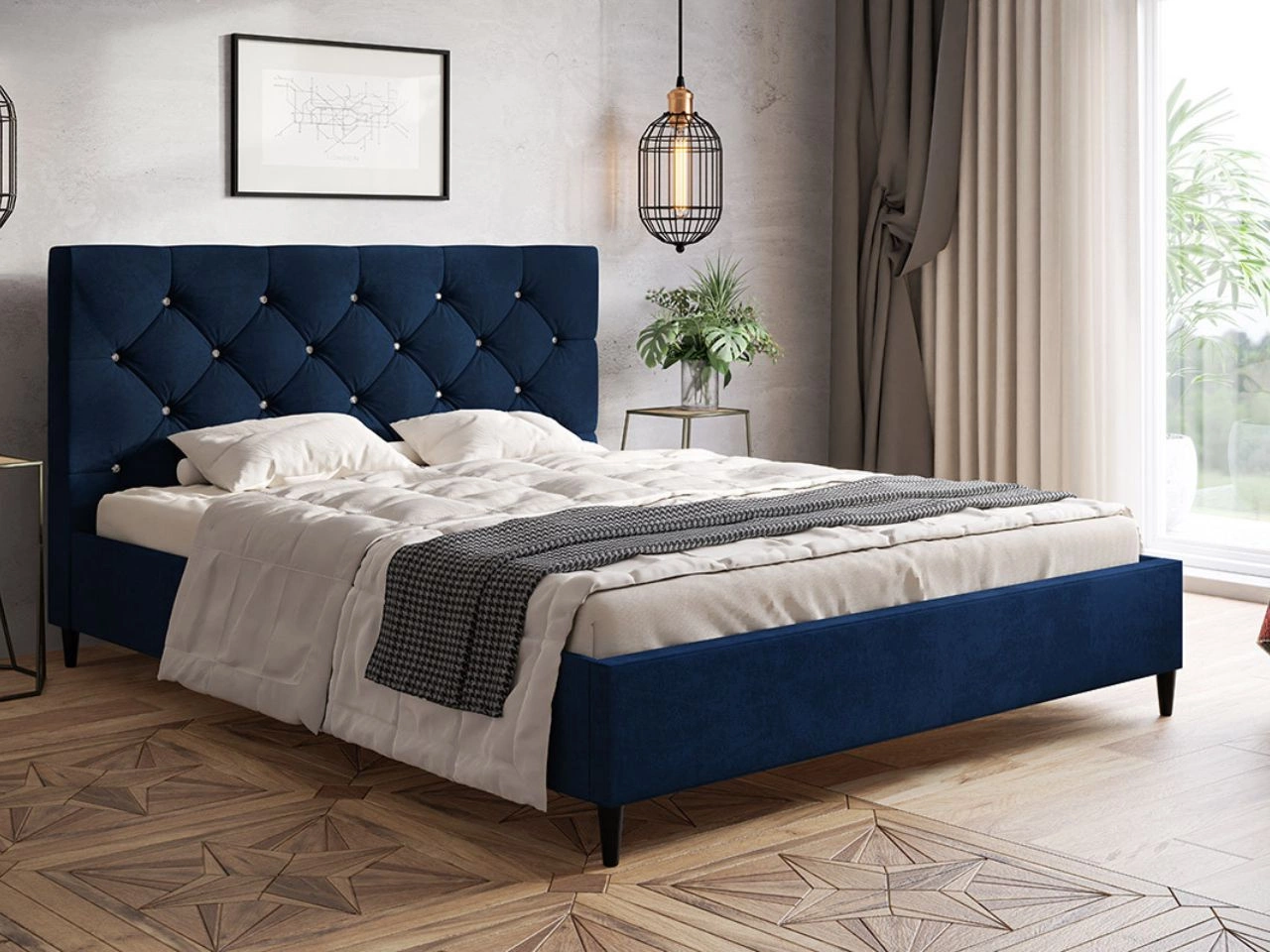 Łóżko tapicerowane ze stelażem 120x200 Tril Ciemny niebieski