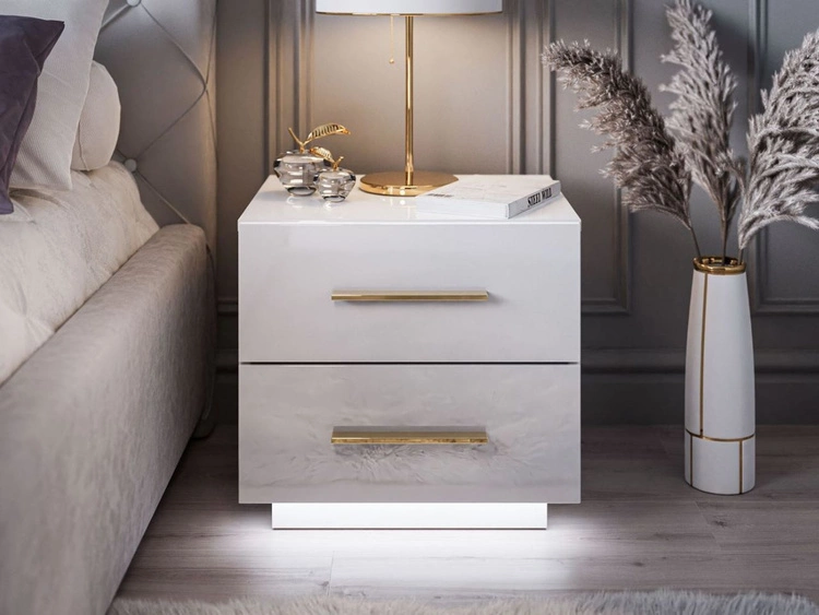 Stolik nocny z dwoma szufladami Nuveo Lux Biały Połysk