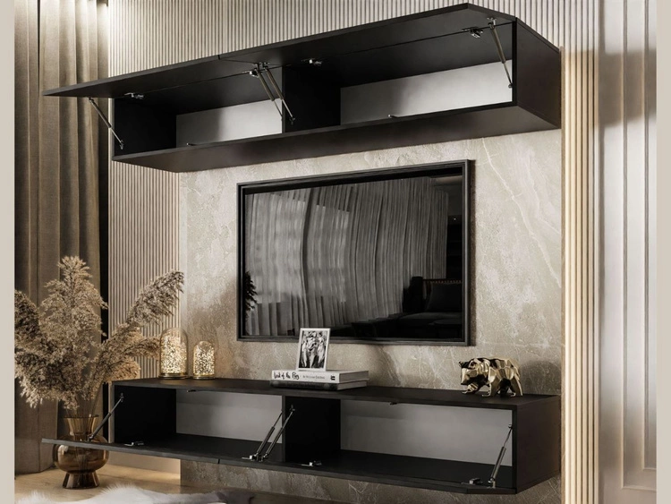 Wisząca meblościanka z oświetleniem LED do salonu Sorelle Czarny mat