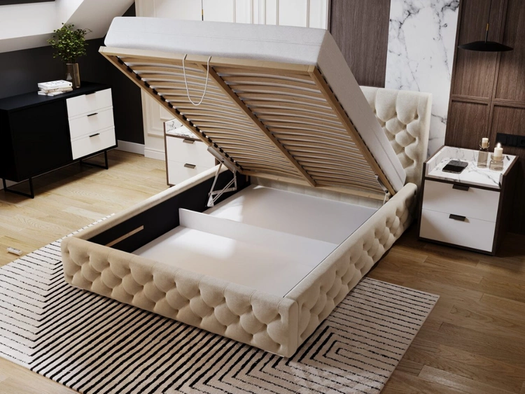 Łóżko tapicerowane z pojemnikiem i stelażem 180x200 Velutto Niebieski