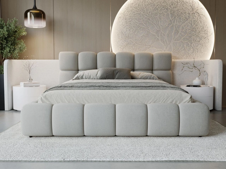 Łóżko tapicerowane z pojemnikiem i stelażem 140x200 Modo Szare
