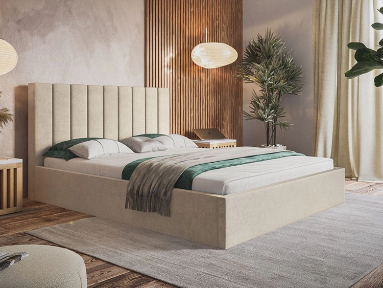 Łóżko tapicerowane z pojemnikiem i stelażem 180x200 Sesto beżowe 