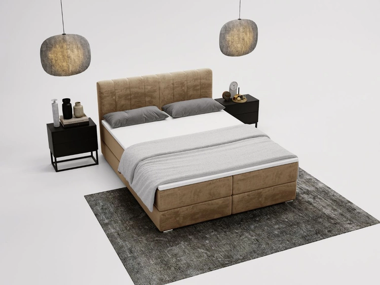 Łóżko kontynentalne z pojemnikami na pościel 180x200 Forte Beżowe