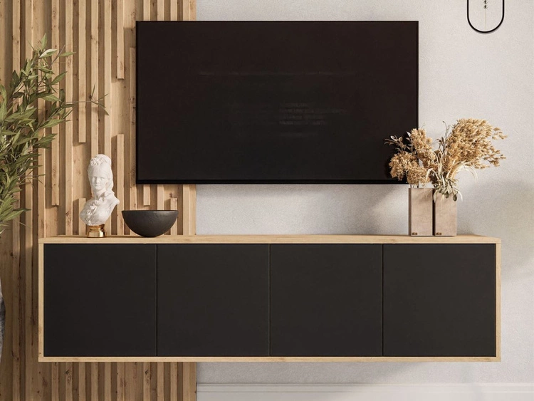 Szafka RTV pod telewizor wisząca z drzwiczkami Vivance Czarny i dąb artisan